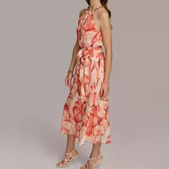 NWT DONNA KARAN | Halter Sleeveless Floral Midi Dress - Picture 4 of 9